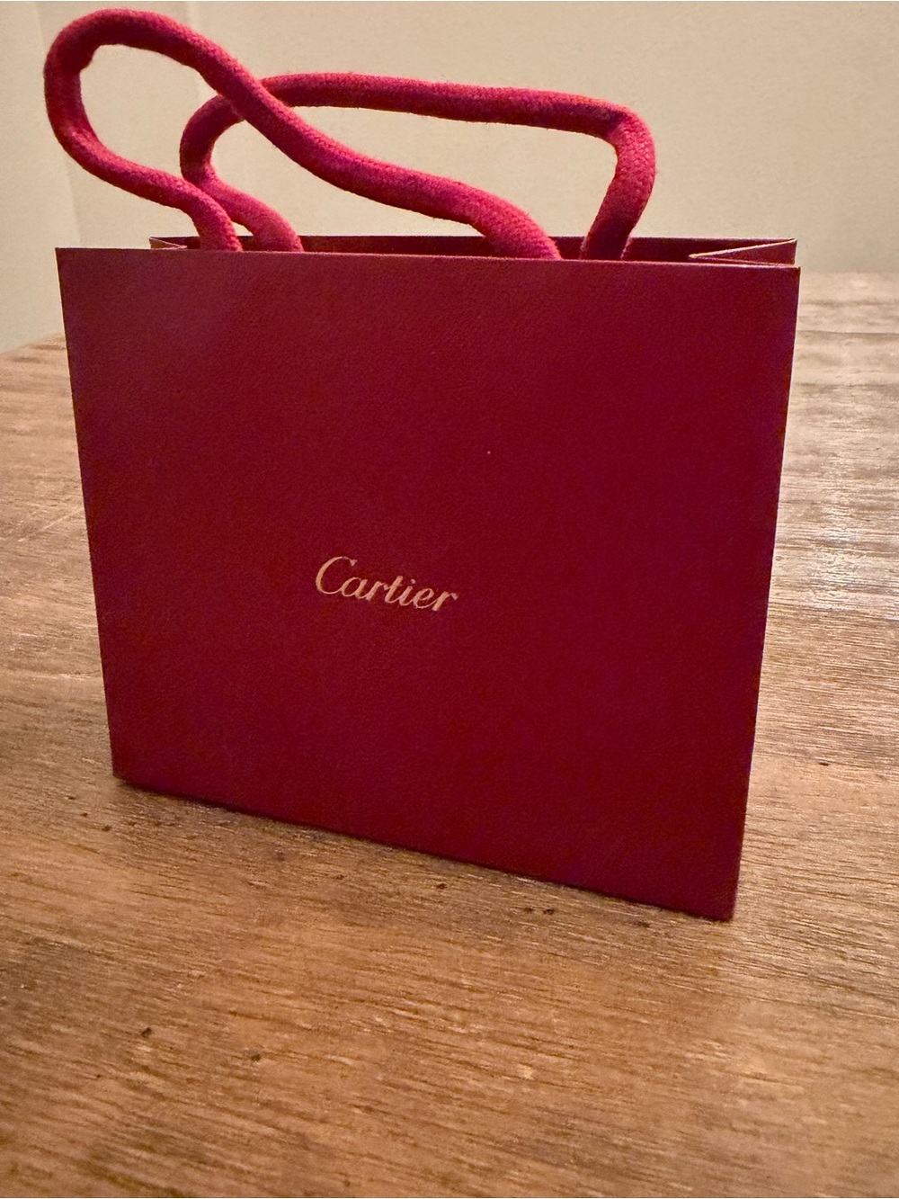 Cartier Burgundy Mini Gift Bag with Gold Logo and Rope Handles